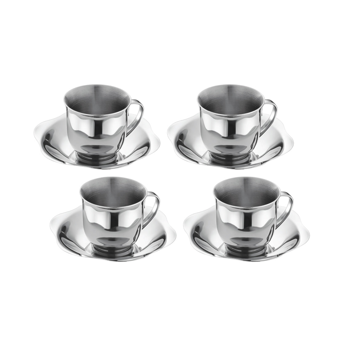 Stainless Steel 4 PCS Double Wall Cup and Saucer Daisy