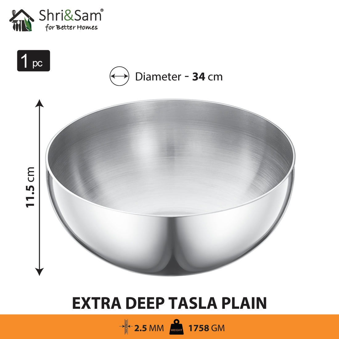 Stainless Steel Triply Bharat Extra Deep Tasla