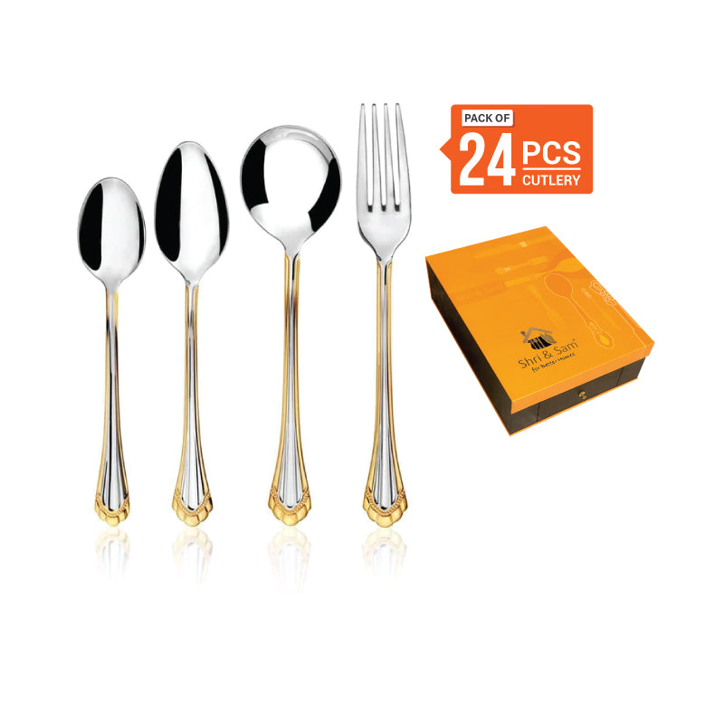 Stainless Steel 24 PCS Cutlery Set with Dessert Soup Spoon Feather