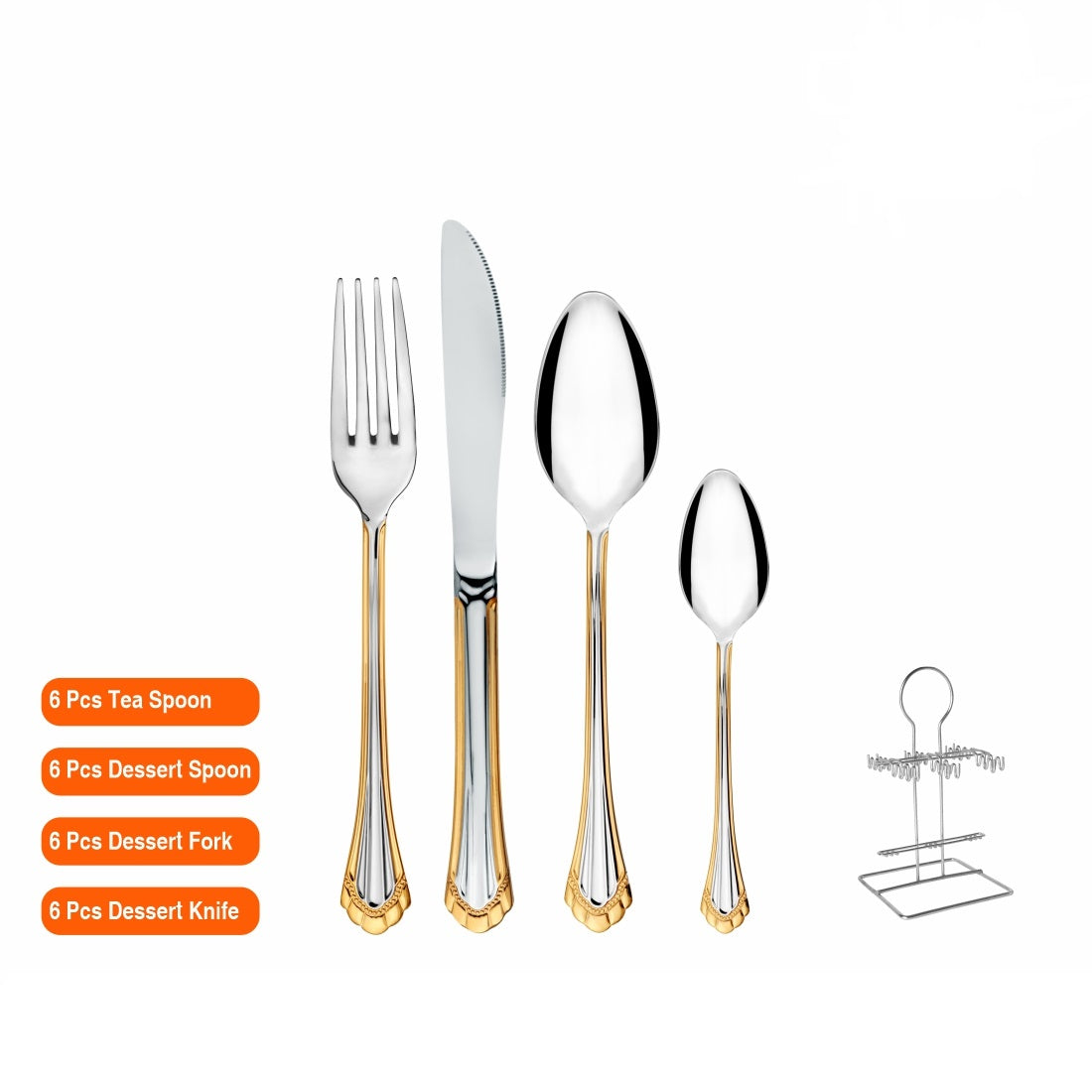 Stainless Steel 24 PCS Cutlery Set with Stand Feather