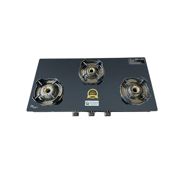 Toughened Glass 3B Crown Cooktop with 3 Burner Manual Ignition