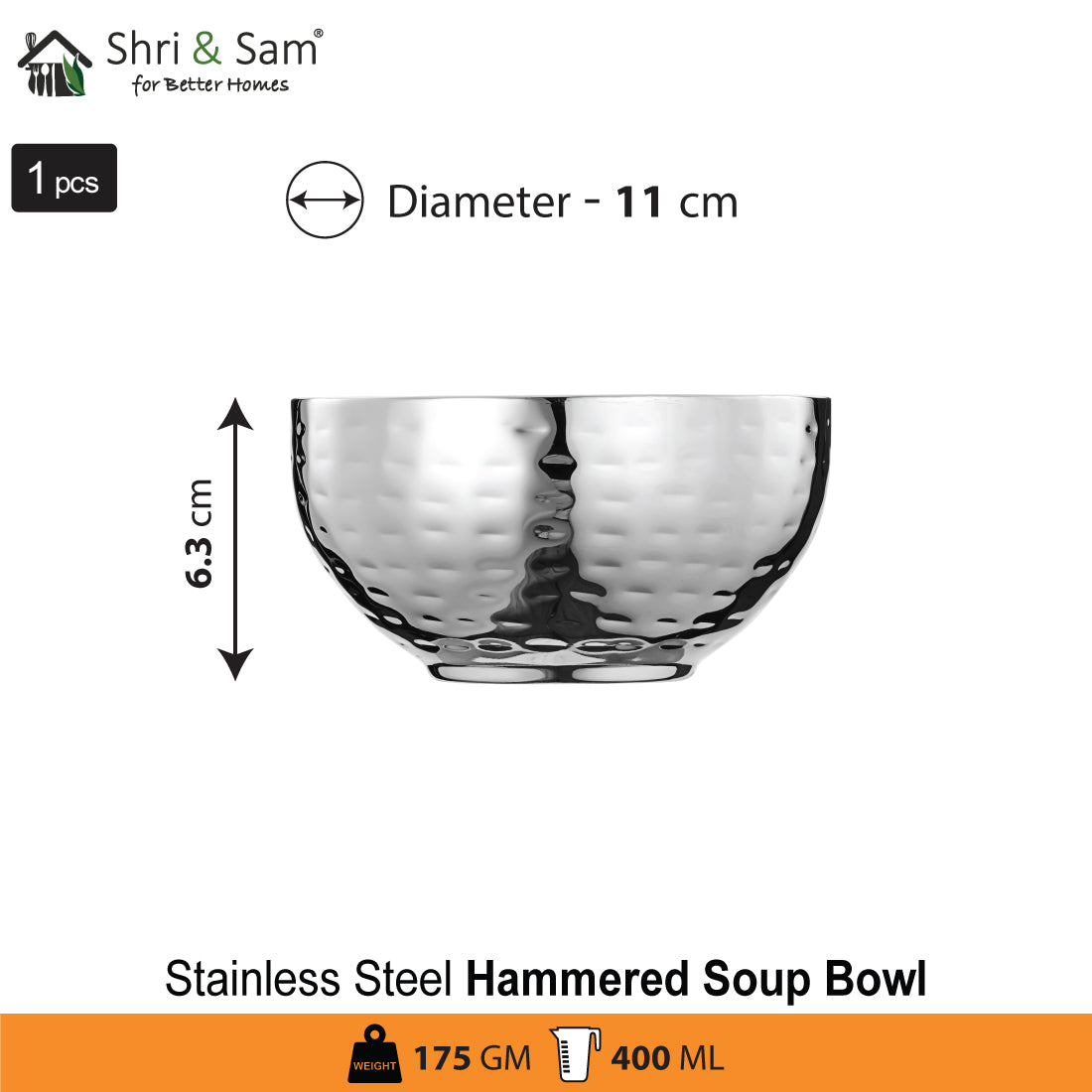 Stainless Steel Hammered Soup Bowl