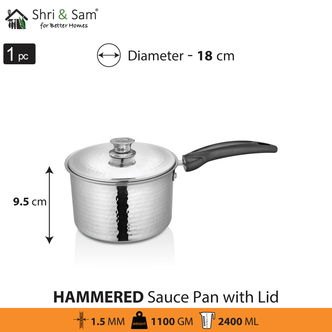 Stainless Steel Heavy Weight Hammered Sauce Pan with SS Lid