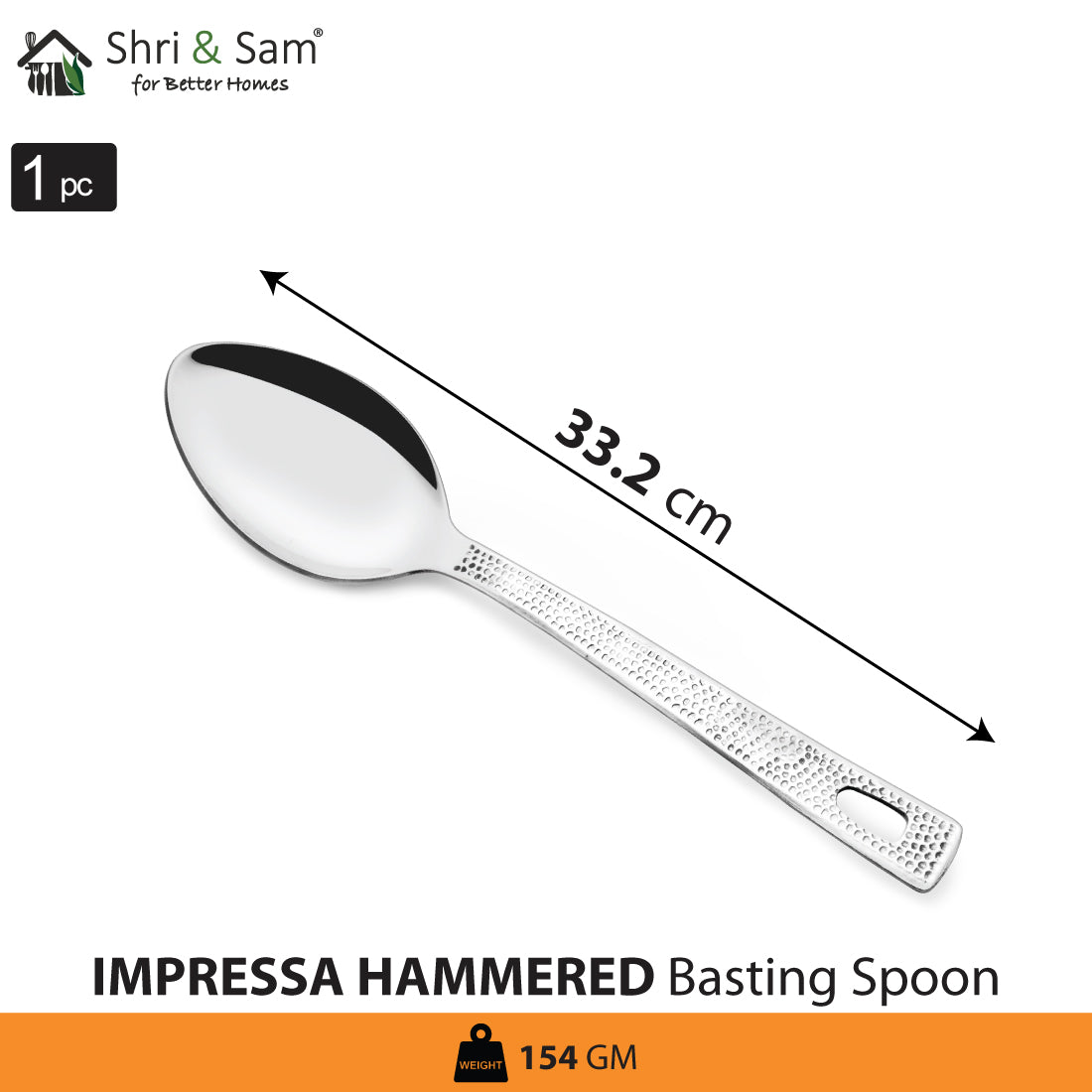 Stainless Steel Basting Spoon Solid Impressa Hammered