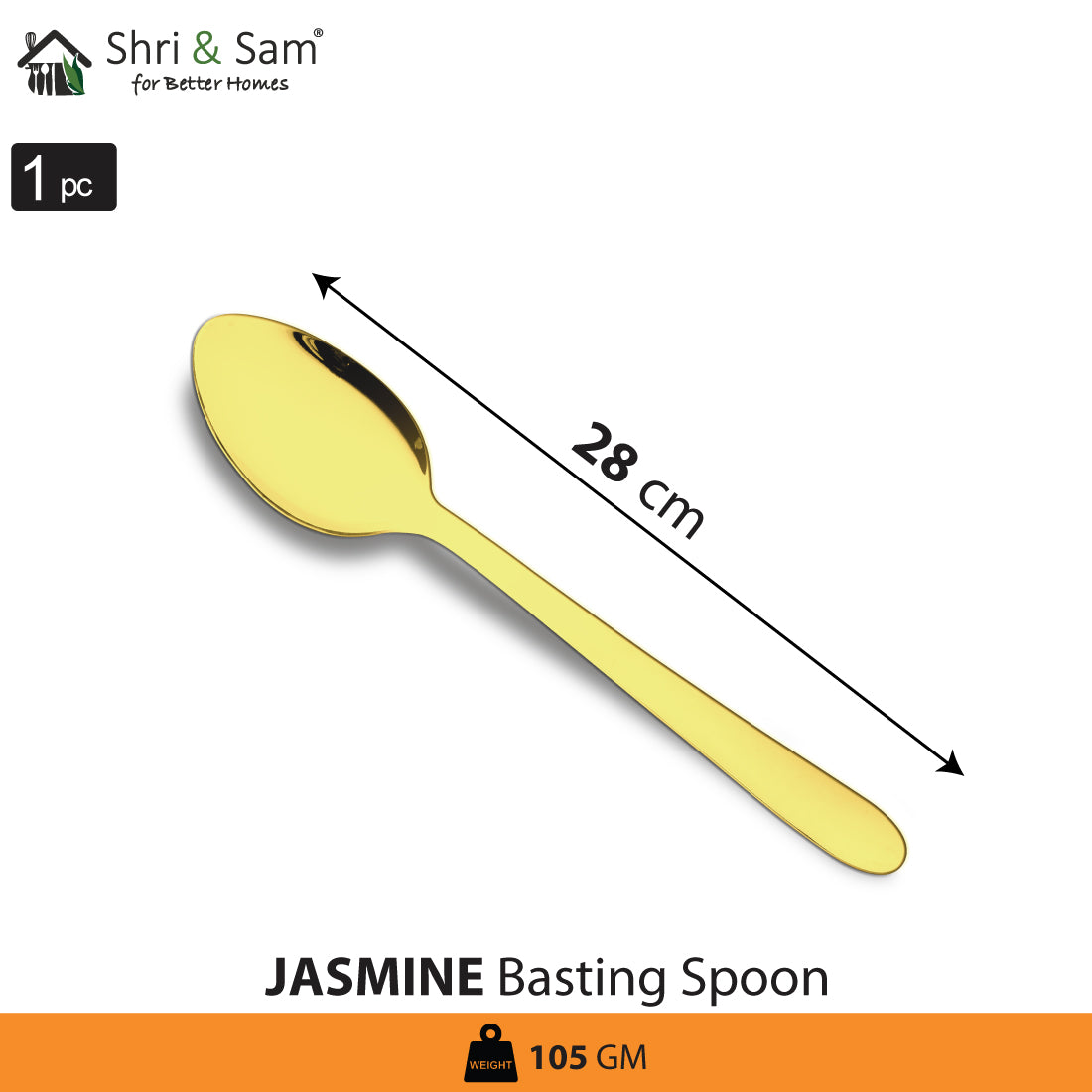 Stainless Steel Basting Spoon Solid with Gold PVD Coating Jasmine