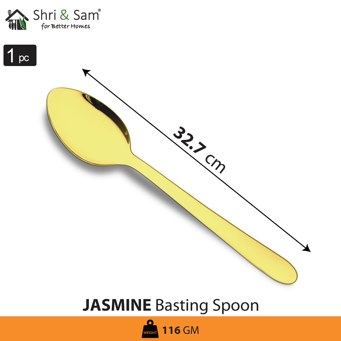 Stainless Steel Basting Spoon Solid with Gold PVD Coating Jasmine