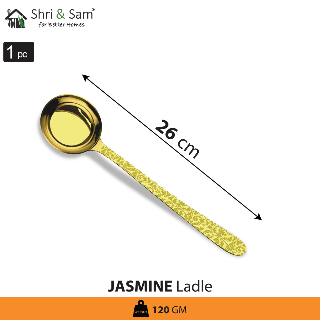 Stainless Steel Ladle with Gold PVD Coating and Laser Jasmine