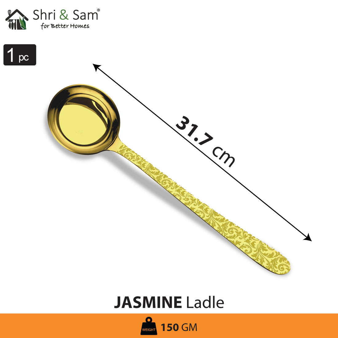 Stainless Steel Ladle with Gold PVD Coating and Laser Jasmine