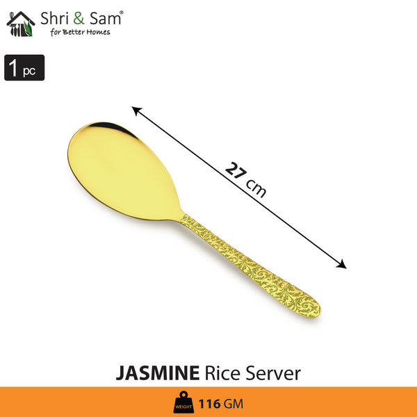 Stainless Steel Rice Server with Gold PVD Coating and Laser Jasmine