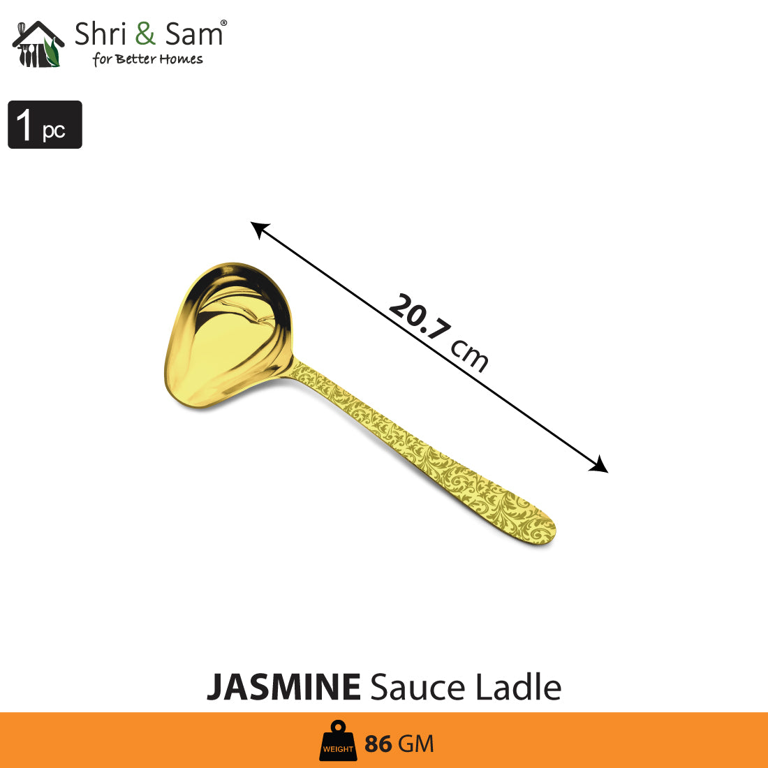 Stainless Steel Sauce Ladle with Gold PVD Coating and Laser Jasmine