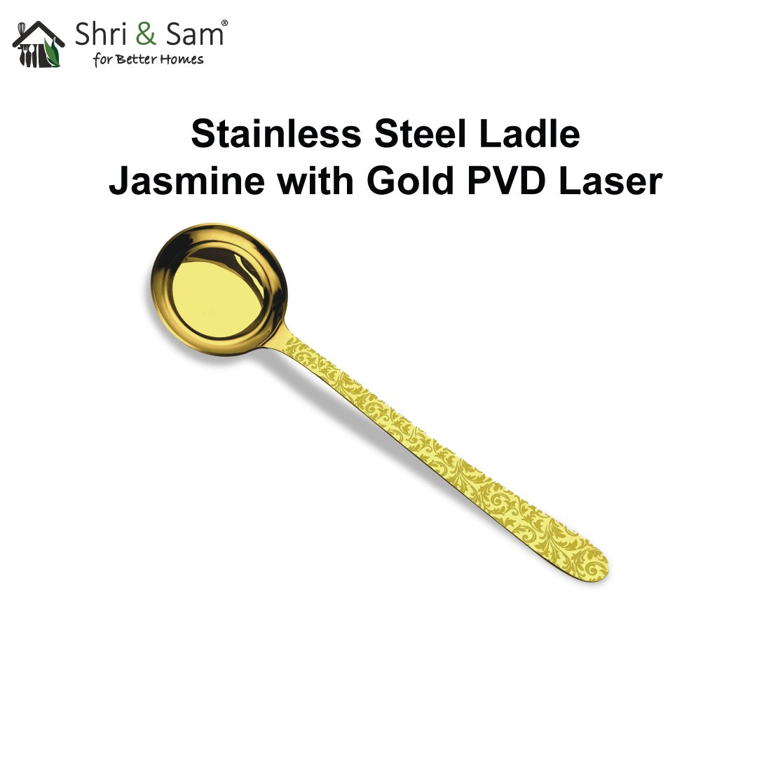 Stainless Steel Ladle with Gold PVD Coating and Laser Jasmine