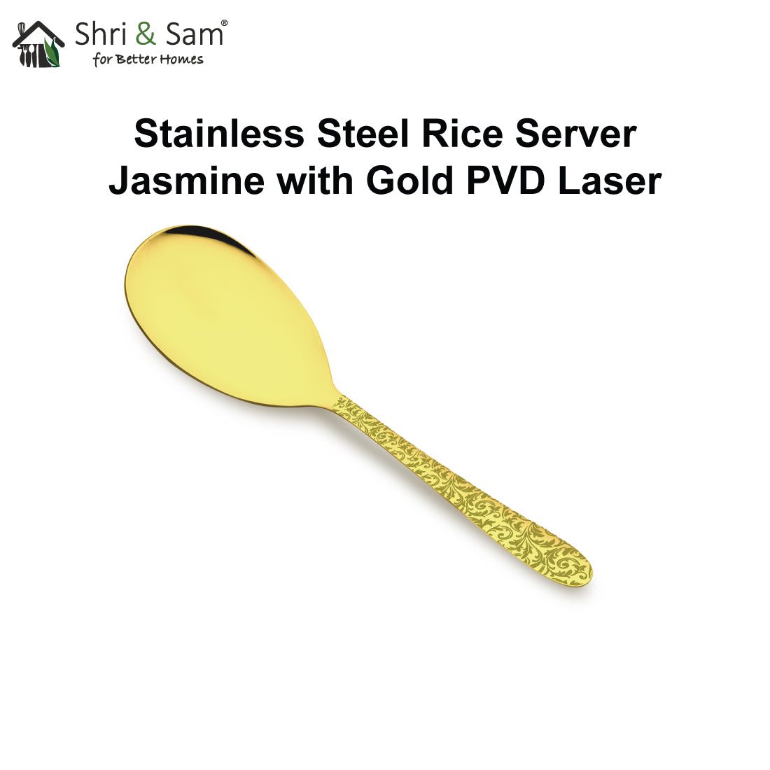 Stainless Steel Rice Server with Gold PVD Coating and Laser Jasmine