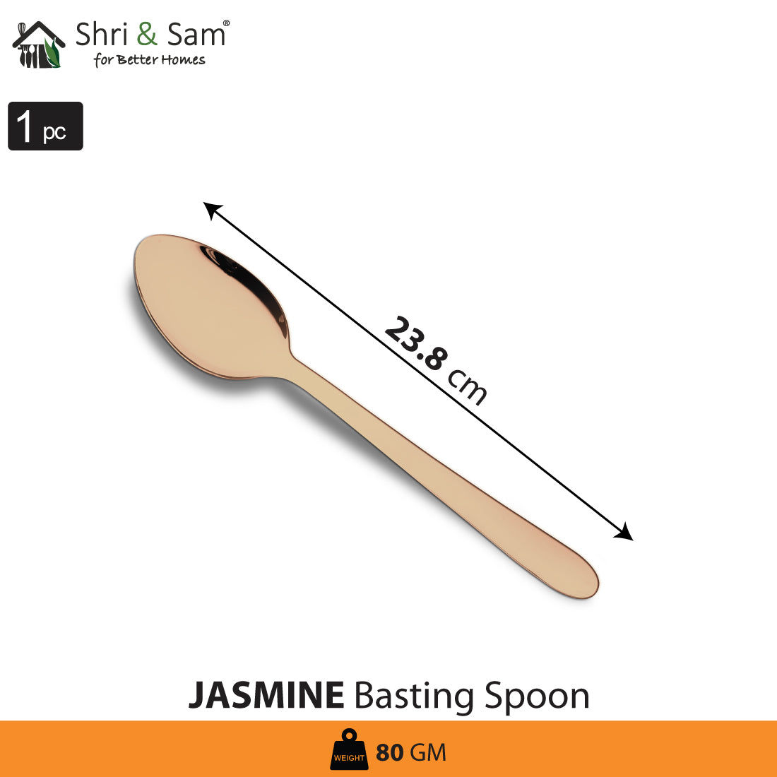 Stainless Steel Basting Spoon Solid with Rose Gold PVD Coating Jasmine