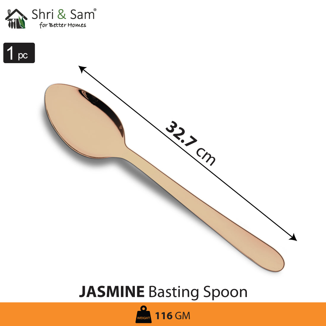 Stainless Steel Basting Spoon Solid with Rose Gold PVD Coating Jasmine