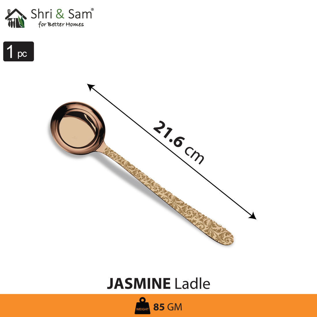 Stainless Steel Ladle with Rose Gold PVD Coating and Laser Jasmine