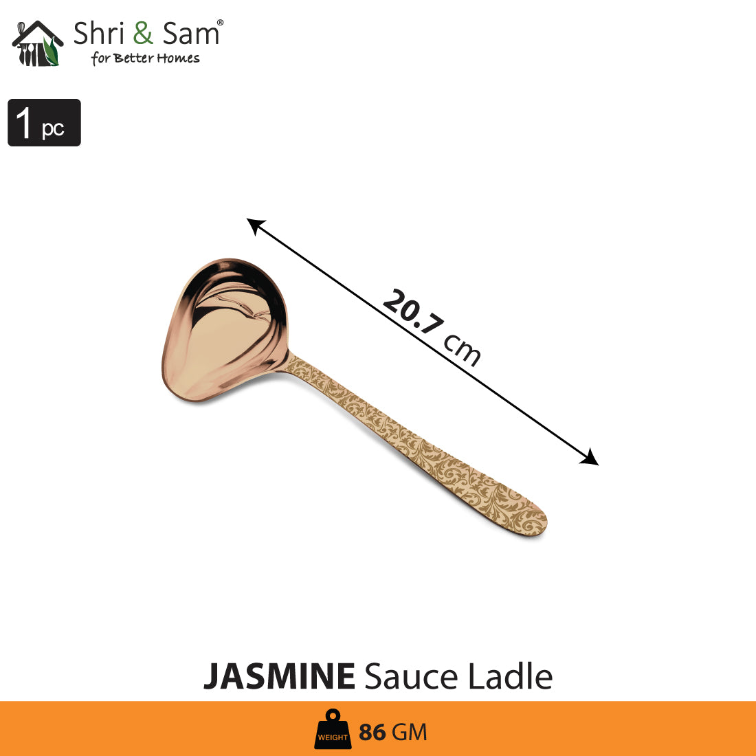 Stainless Steel Sauce Ladle with Rose Gold PVD Coating and Laser Jasmine