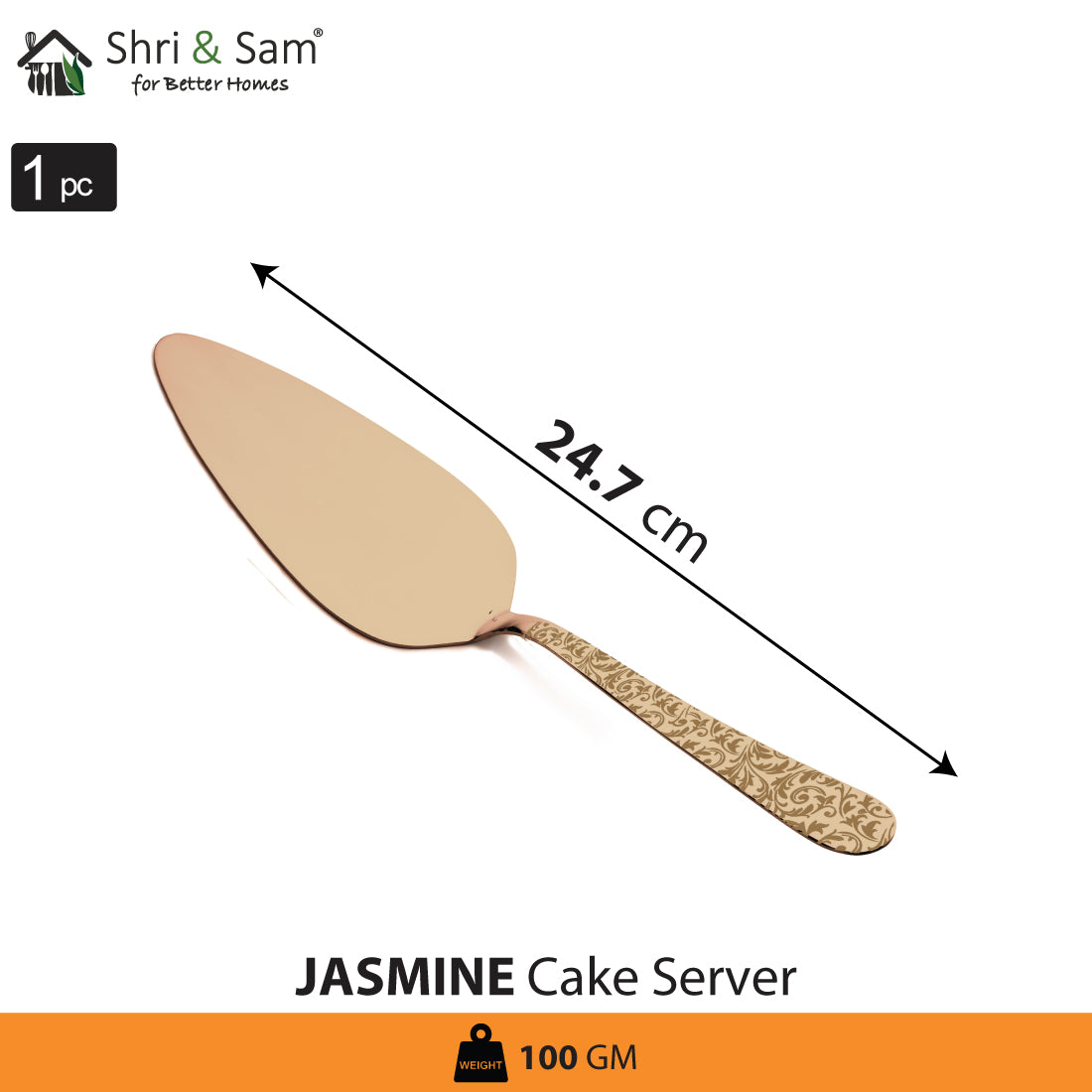 Stainless Steel Cake Server with Rose Gold PVD Coating and Laser Jasmine