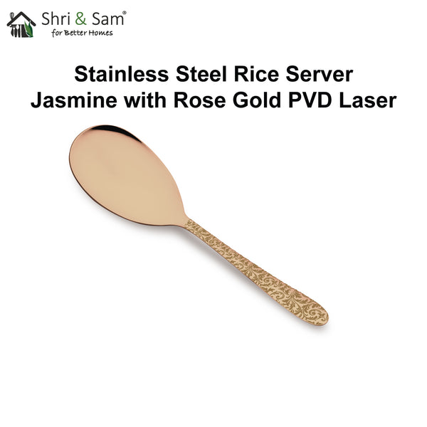 Stainless Steel Rice Server with Rose Gold PVD Coating and Laser Jasmine