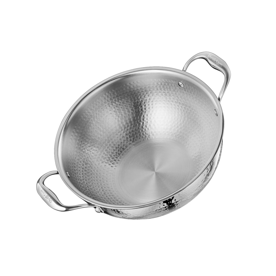 Stainless Steel Triply Hammered Bharat Extra Deep Kadhai with SS Lid