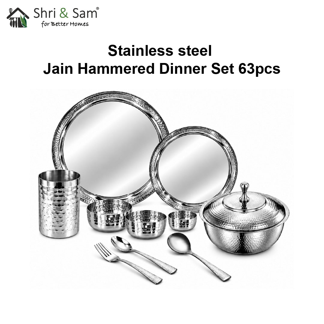 Stainless Steel 63 PCS Dinner Set (6 People) Jain Hammered
