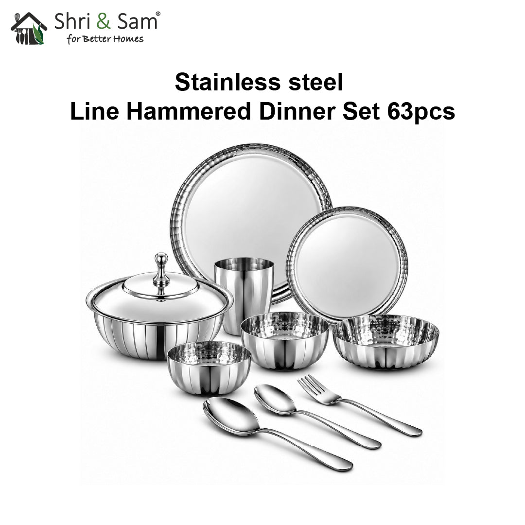 Stainless Steel 63 PCS Dinner Set (6 People) Line Hammered