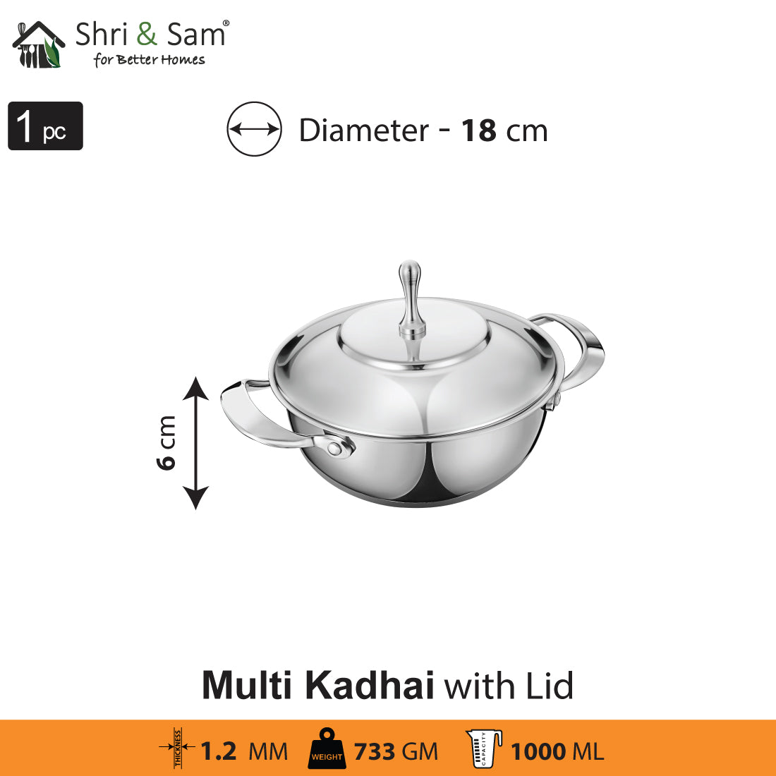 Stainless Steel Multi Kadhai with Lid