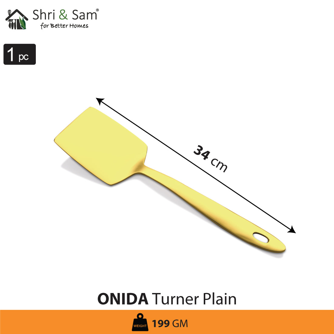 Stainless Steel Turner Plain with Gold PVD Coating Onida