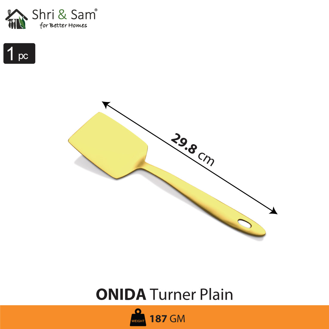 Stainless Steel Turner Plain with Gold PVD Coating Onida