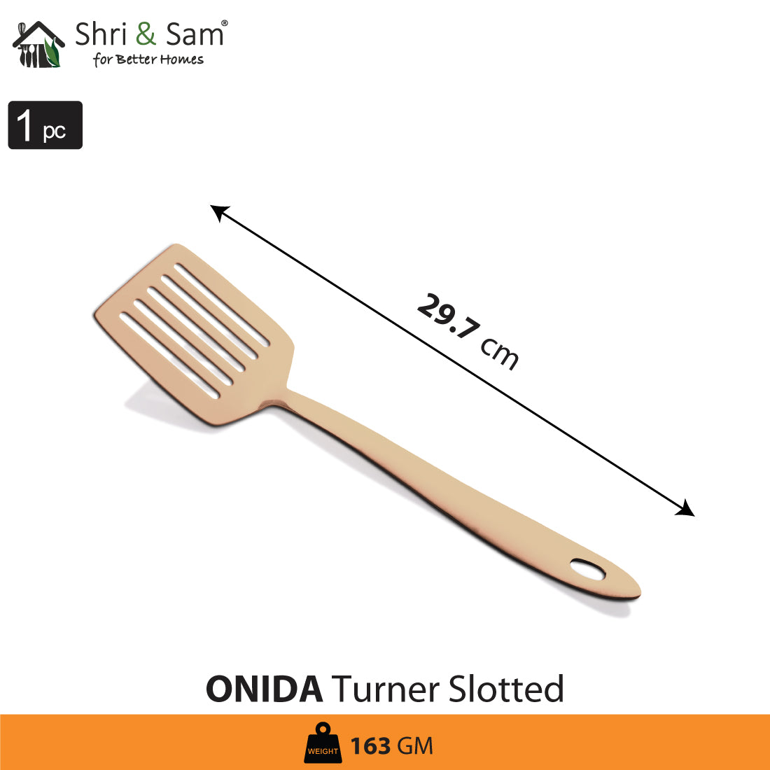 Stainless Steel Turner Slotted with Rose Gold PVD Coating Onida