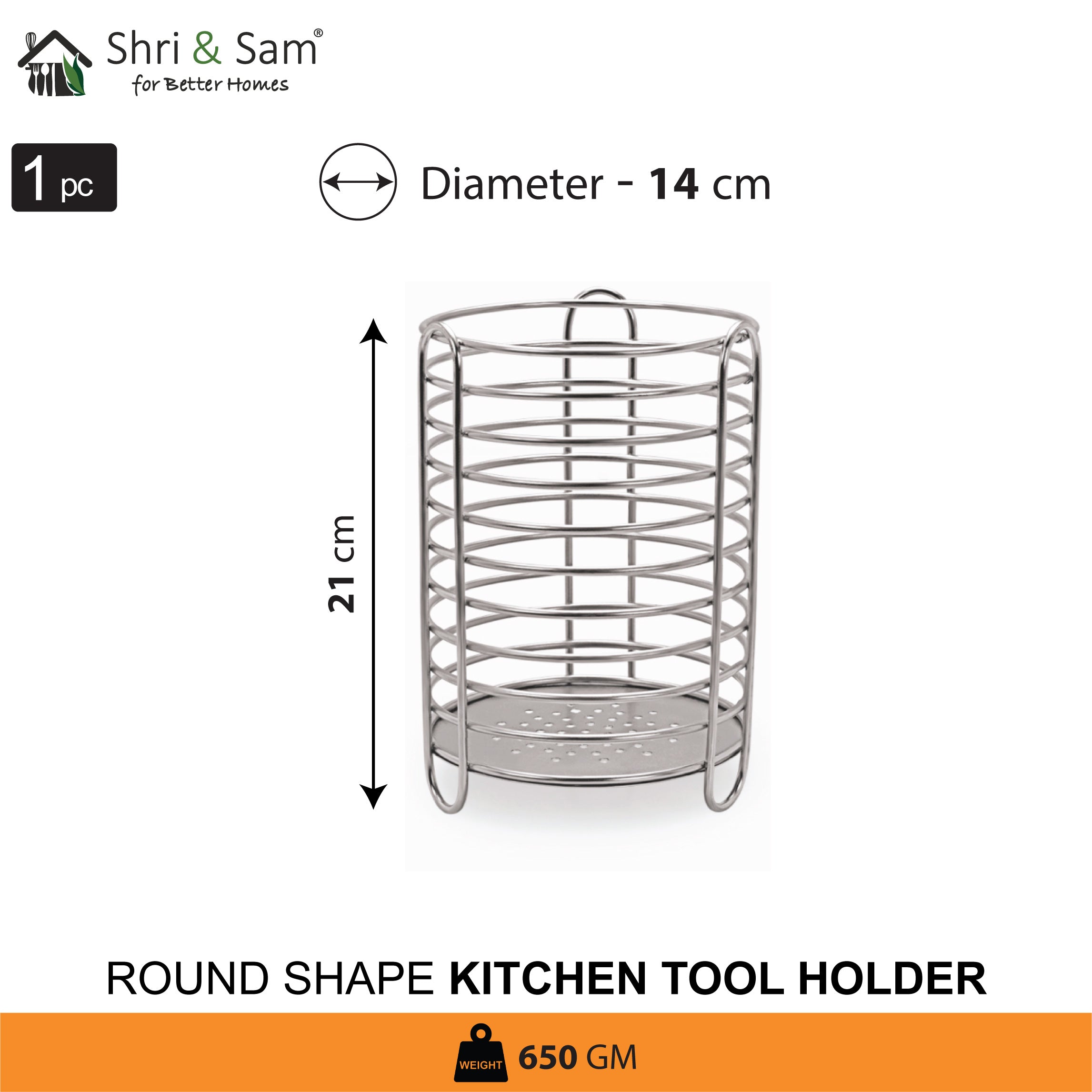 Stainless Steel Round Shape Kitchen Tool Holder