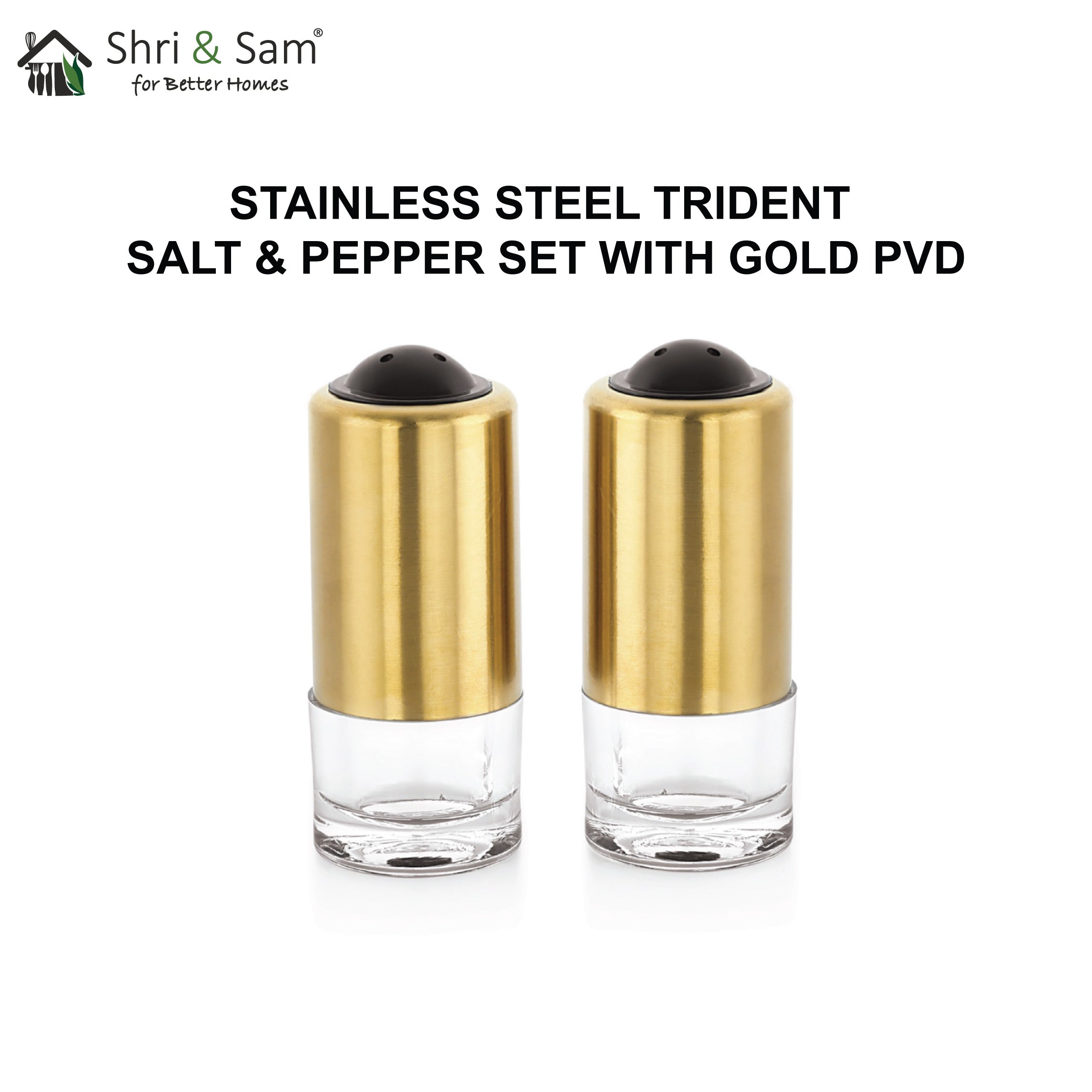 Stainless Steel Trident Gold Salt & Pepper