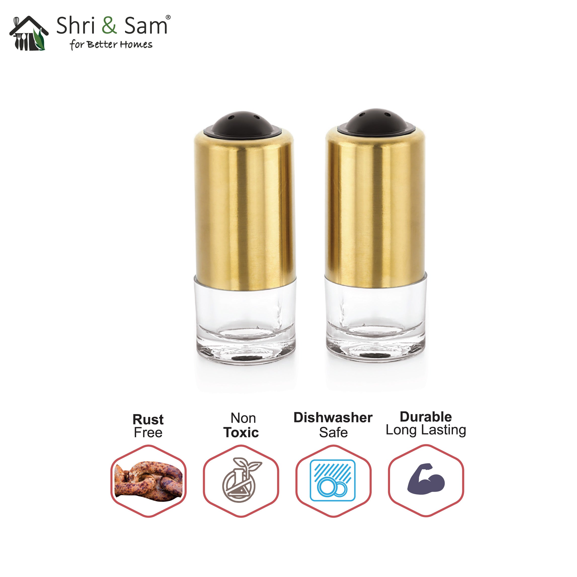 Stainless Steel Trident Gold Salt & Pepper