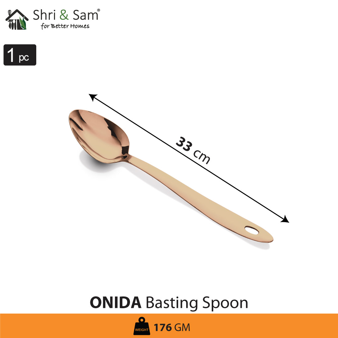 Stainless Steel Basting Spoon Solid with Rose Gold PVD Coating Onida