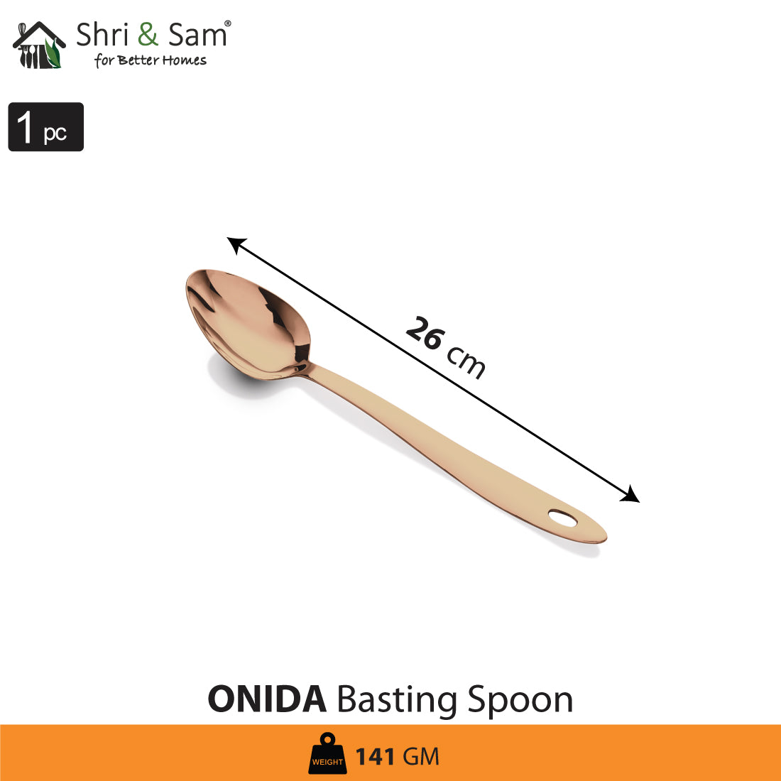 Stainless Steel Basting Spoon Solid with Rose Gold PVD Coating Onida