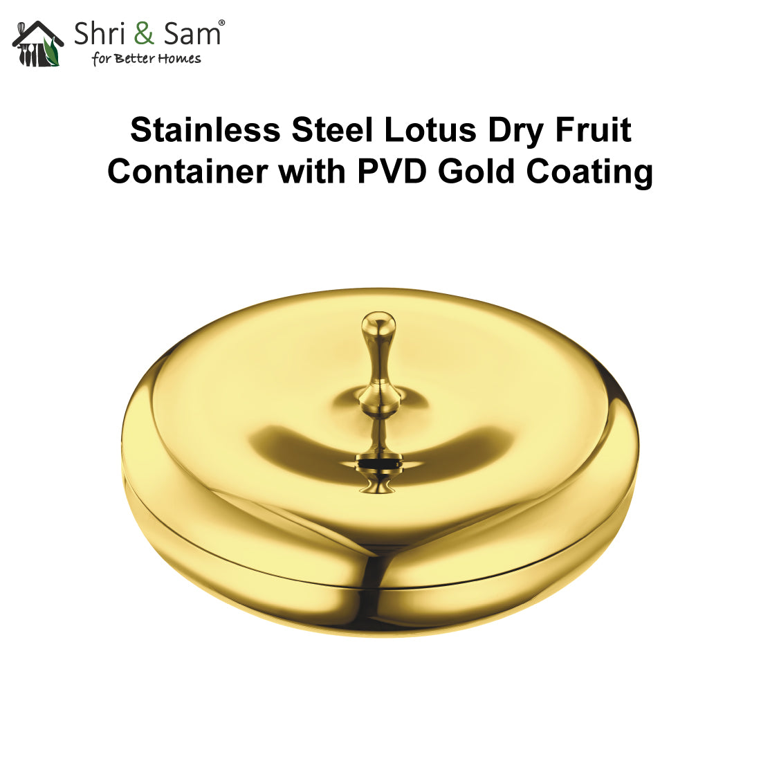 Stainless Steel Lotus Dry Fruit Container with PVD Gold Coating