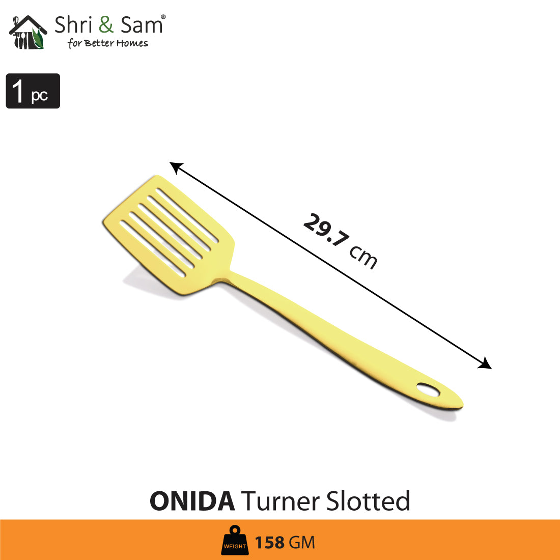 Stainless Steel Turner Slotted with Gold PVD Coating Onida