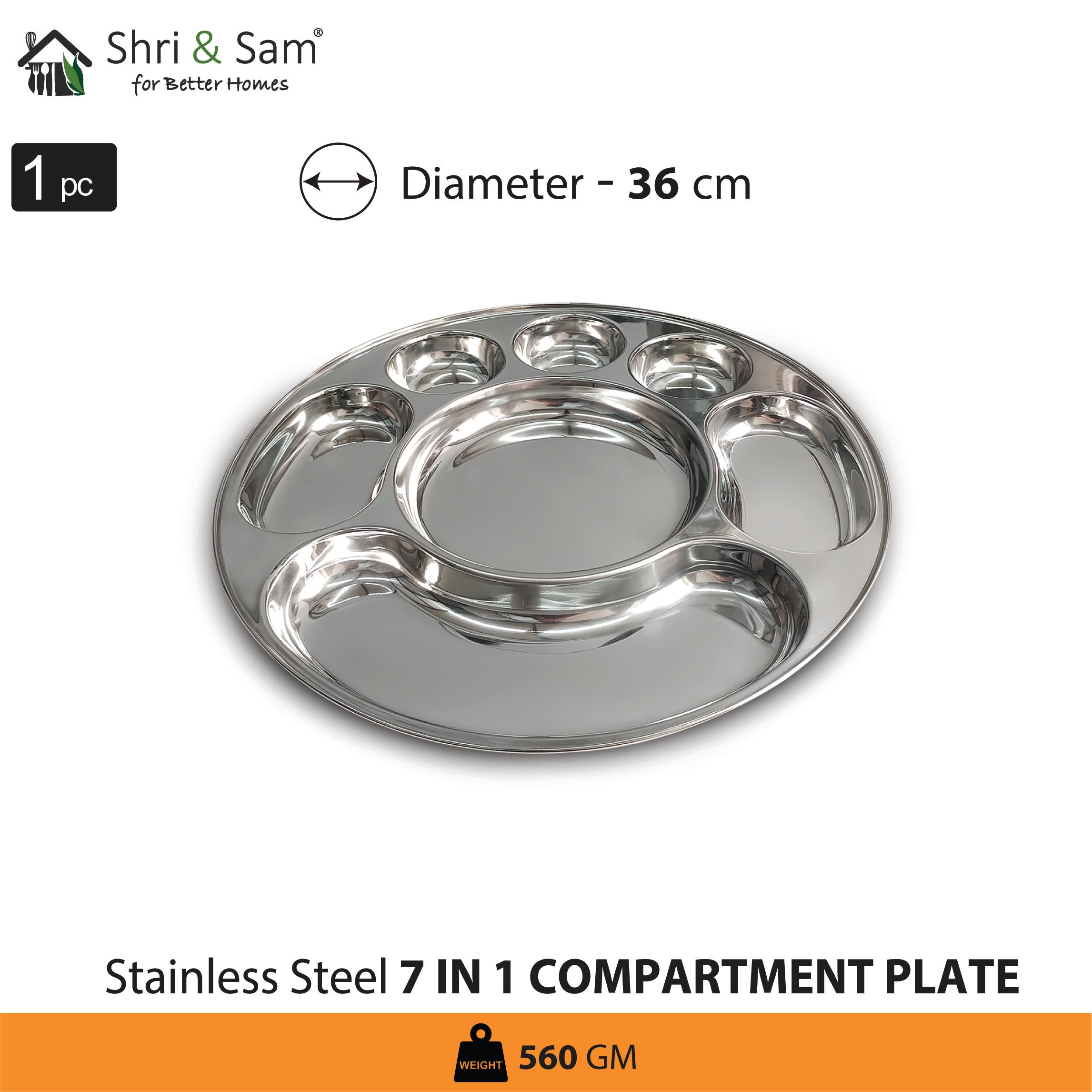 Stainless Steel 7 in 1 Compartment Plate