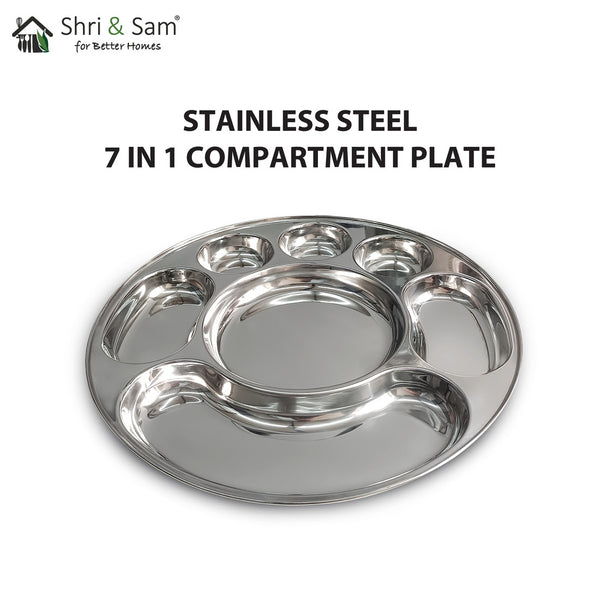 Stainless Steel 7 in 1 Compartment Plate