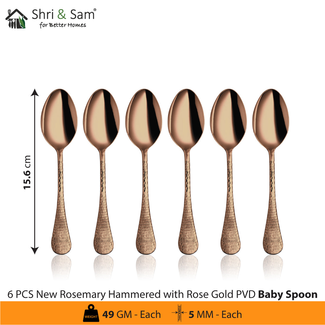 Stainless Steel Cutlery with Rose Gold PVD Coating New Rosemary Hammered