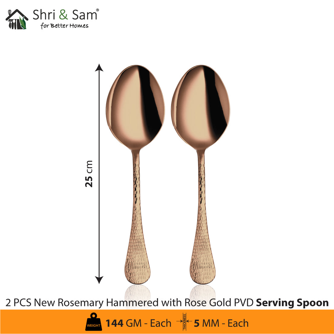 Stainless Steel Cutlery with Rose Gold PVD Coating New Rosemary Hammered