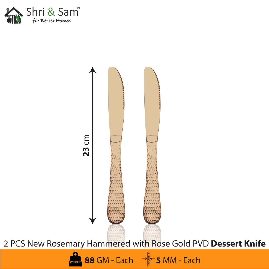 Stainless Steel Cutlery with Rose Gold PVD Coating New Rosemary Hammered