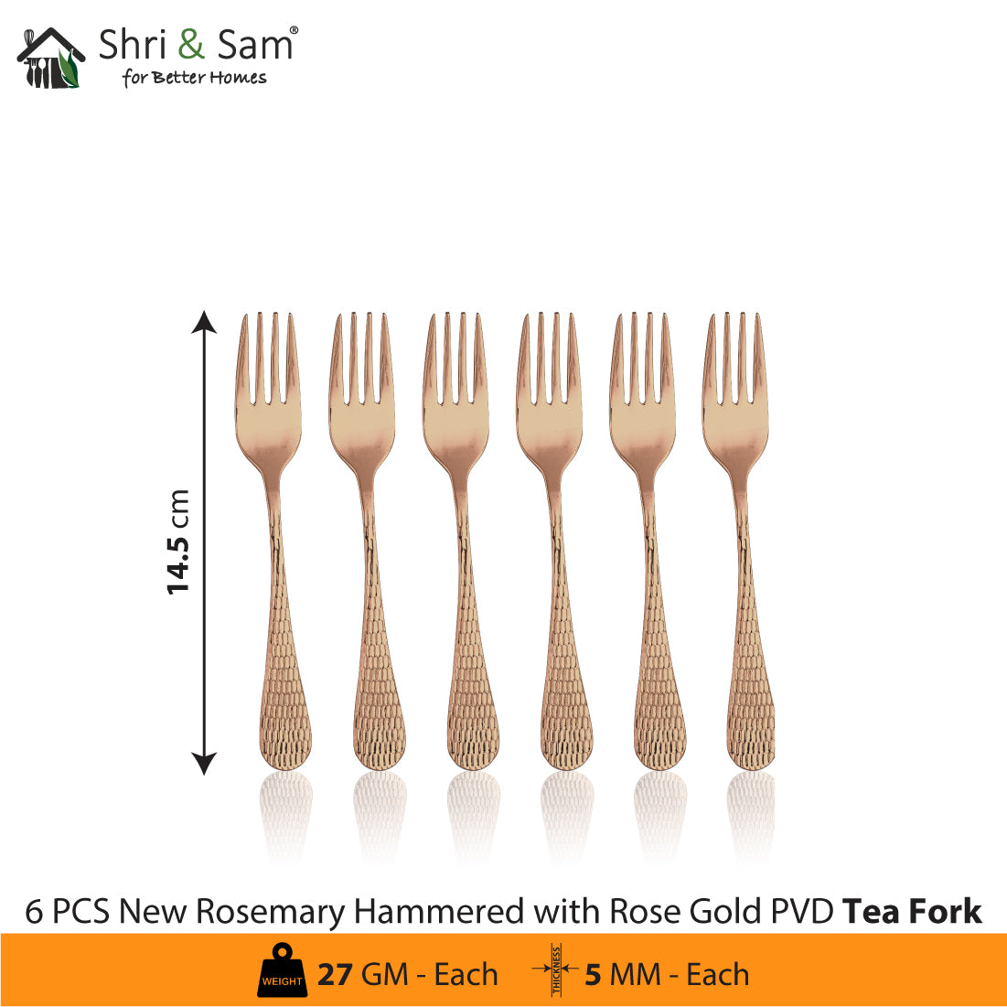 Stainless Steel Cutlery with Rose Gold PVD Coating New Rosemary Hammered