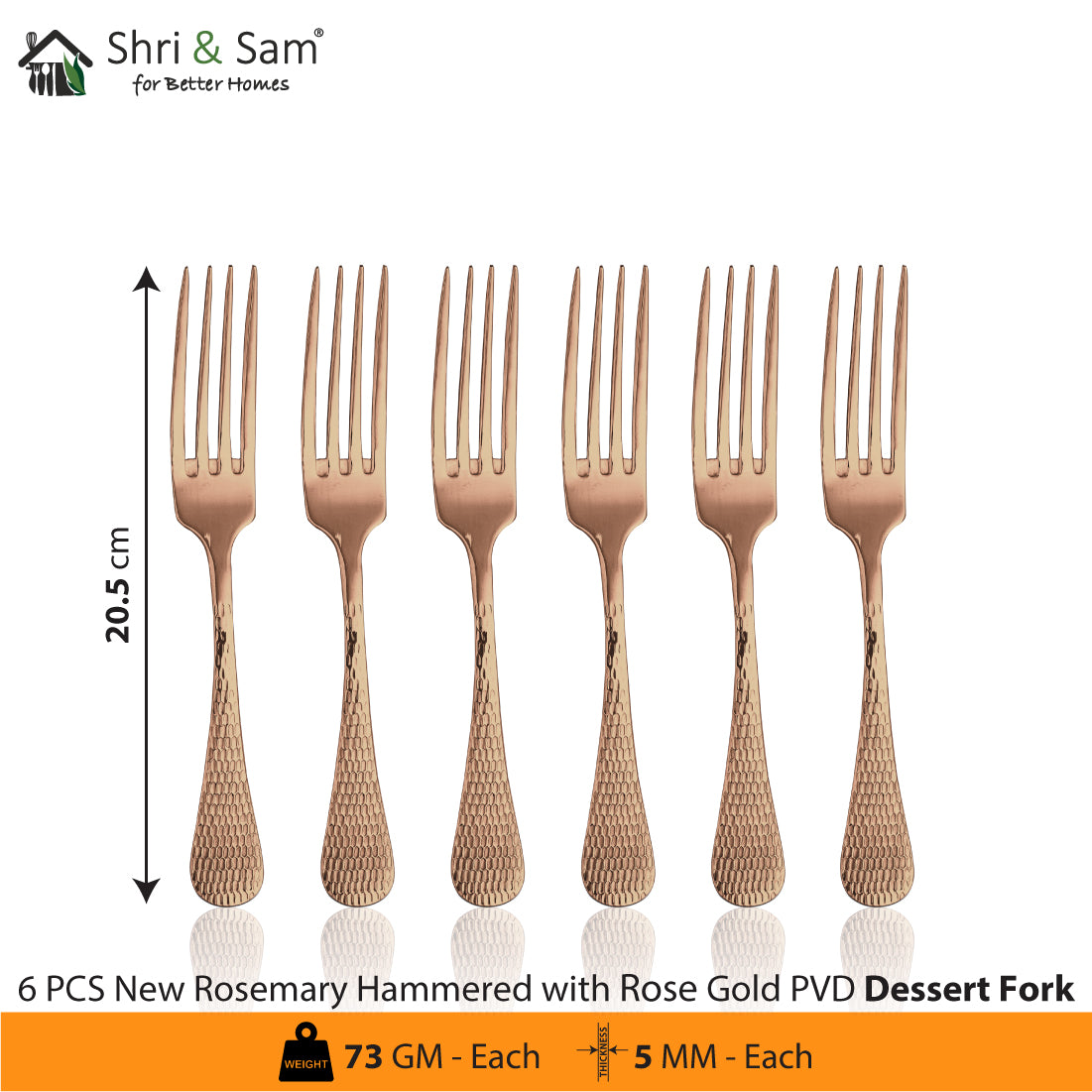 Stainless Steel Cutlery with Rose Gold PVD Coating New Rosemary Hammered