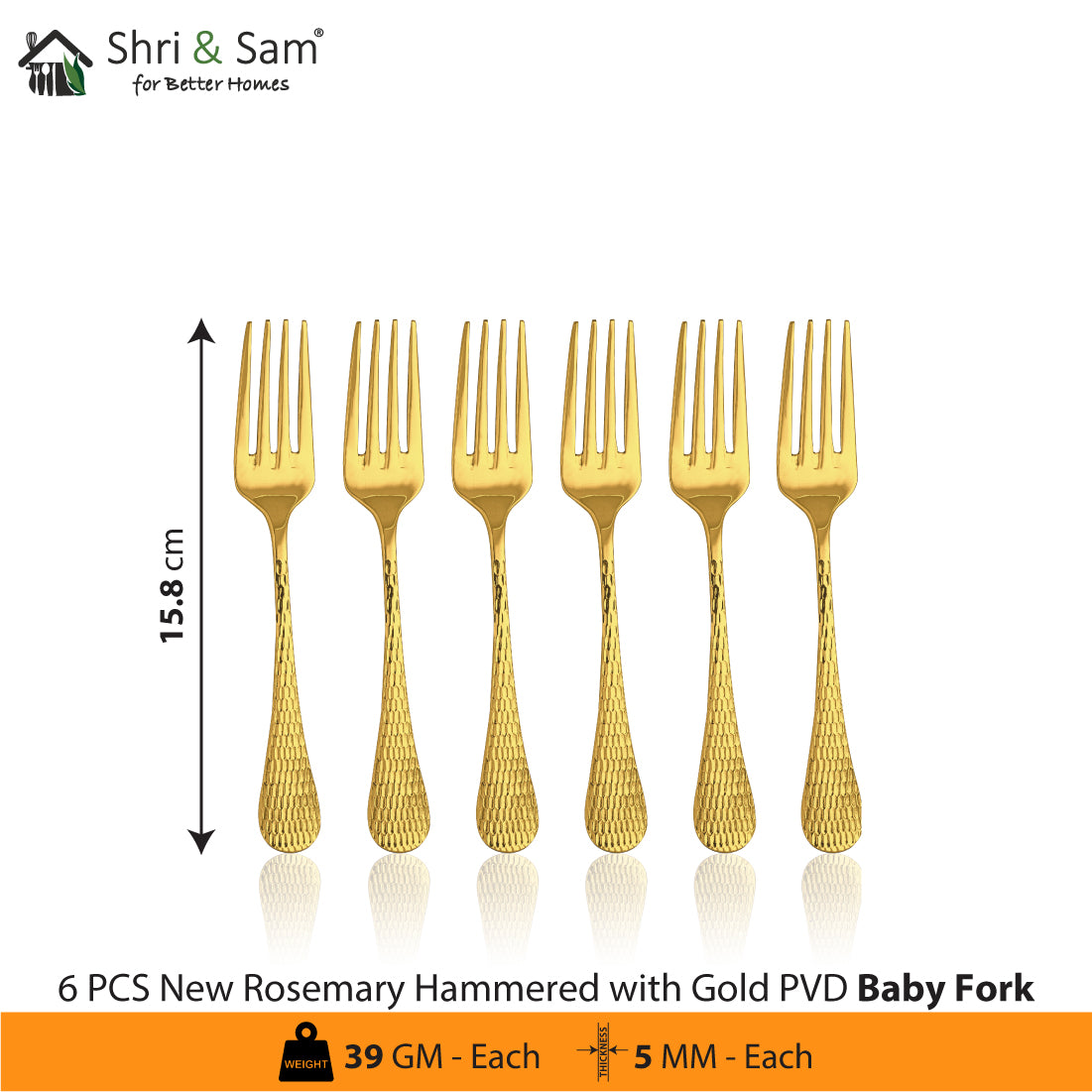 Stainless Steel Cutlery with Gold PVD Coating New Rosemary Hammered