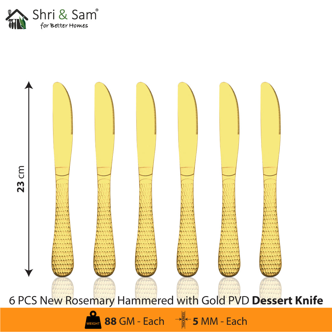 Stainless Steel Cutlery with Gold PVD Coating New Rosemary Hammered