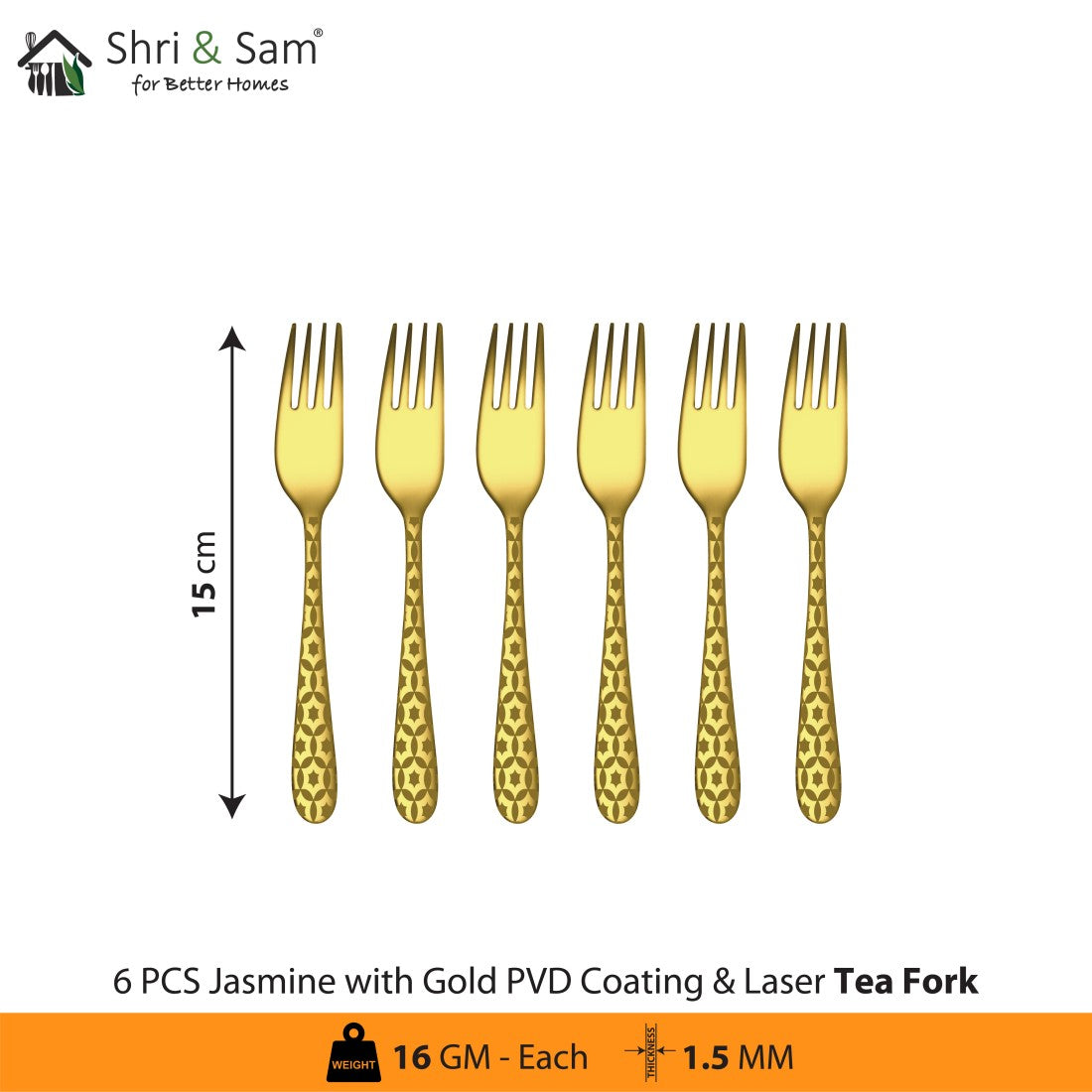 Stainless Steel Cutlery with Gold PVD Coating & Laser 3 Jasmine