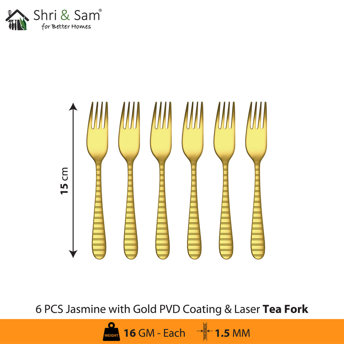 Stainless Steel Cutlery with Gold PVD Coating & Laser 7 Jasmine