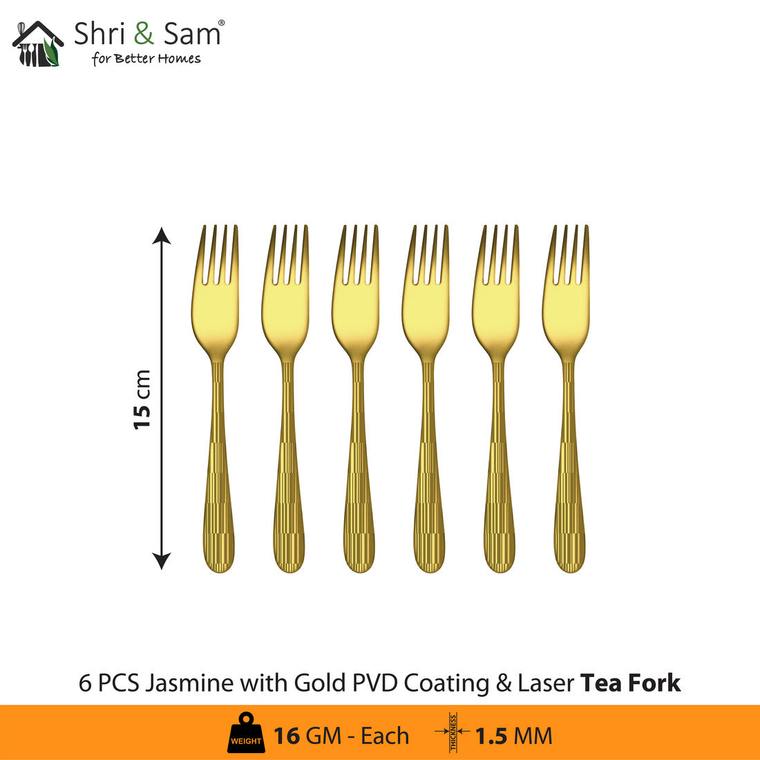 Stainless Steel Cutlery with Gold PVD Coating & Laser 6 Jasmine