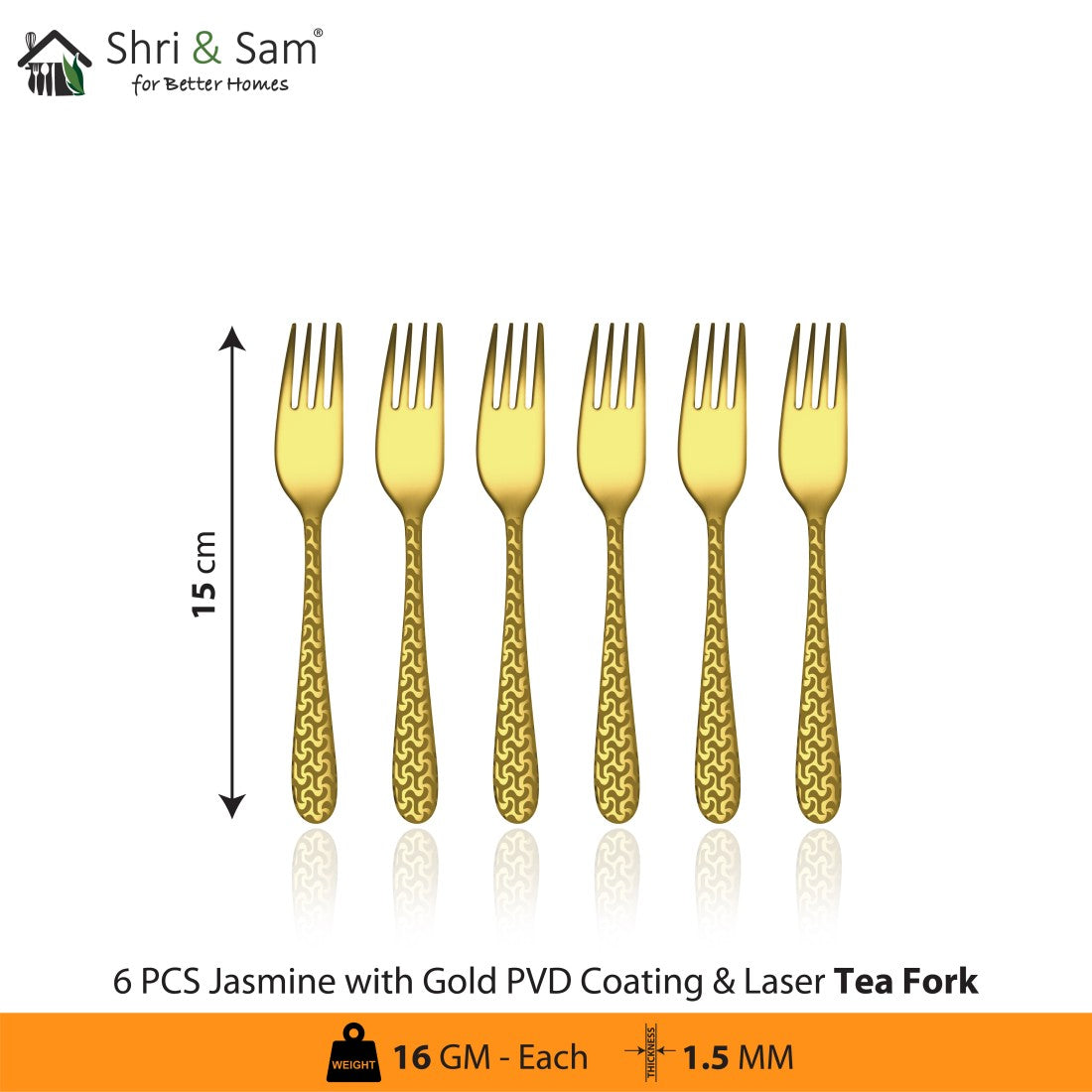 Stainless Steel Cutlery with Gold PVD Coating & Laser 1 Jasmine