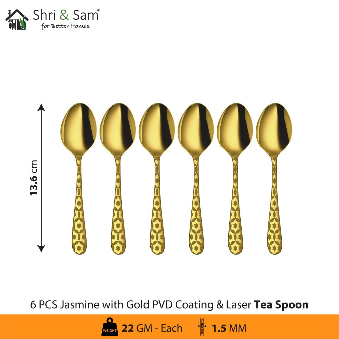 Stainless Steel Cutlery with Gold PVD Coating & Laser 3 Jasmine